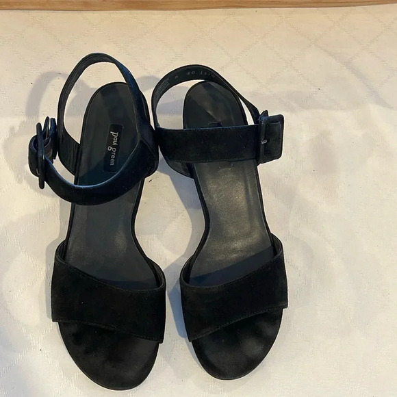 Paul Green sandals SAMTZIEGE SCHWARZ black suede heeled heels size UK 6 US 8 EUC - Picture 3 of 8